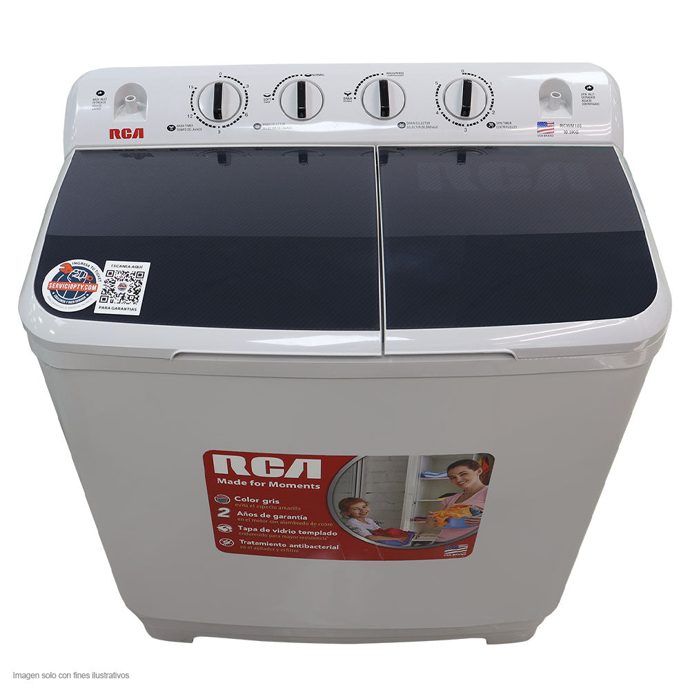 Lavadora 10kg RCWM106 RCA semi automática con tapa de vidrio templado color tono gris