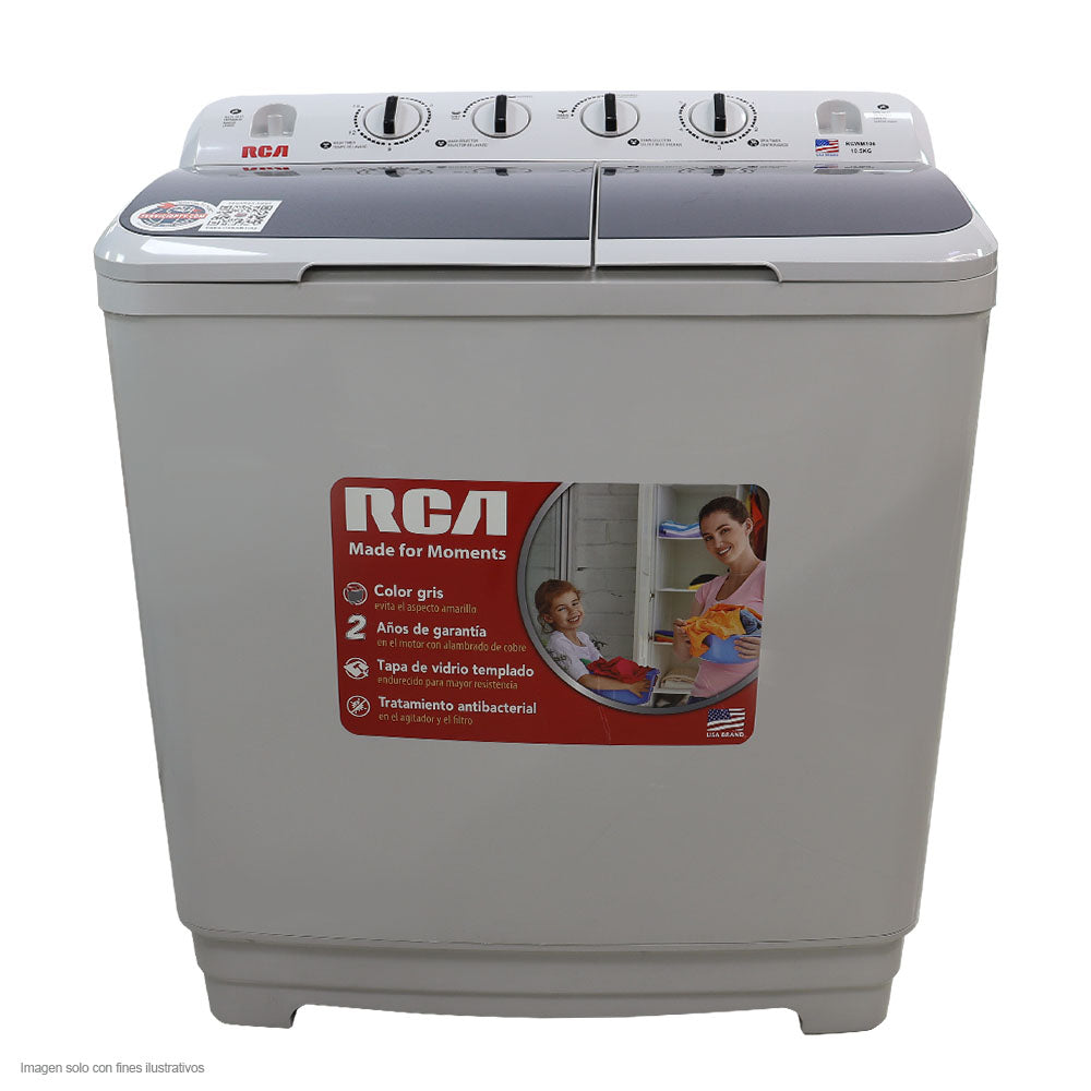 Lavadora 10kg RCWM106 RCA semi automática con tapa de vidrio templado color tono gris