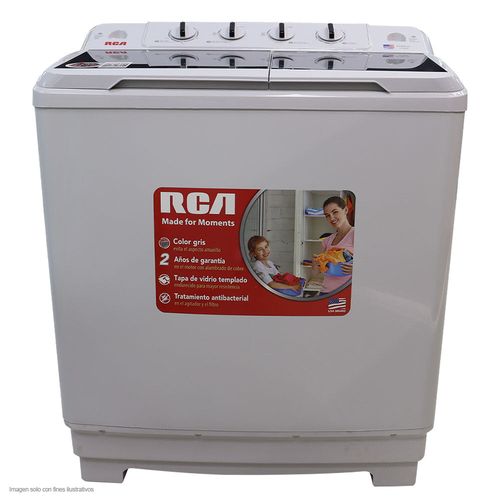 Lavadora 12.5kg RCWM125 RCA semi automática con tapa de vidrio templado color tono gris