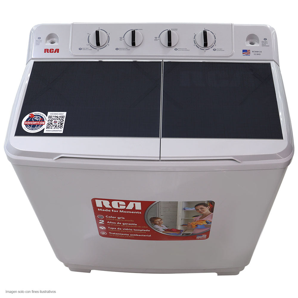 Lavadora 12.5kg RCWM125 RCA semi automática con tapa de vidrio templado color tono gris