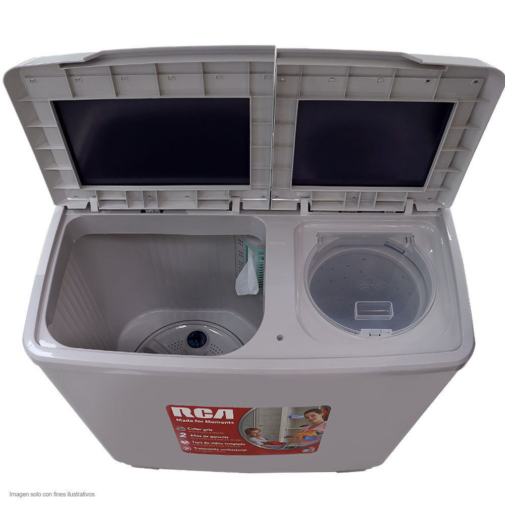 Lavadora 12.5kg RCWM125 RCA semi automática con tapa de vidrio templado color tono gris