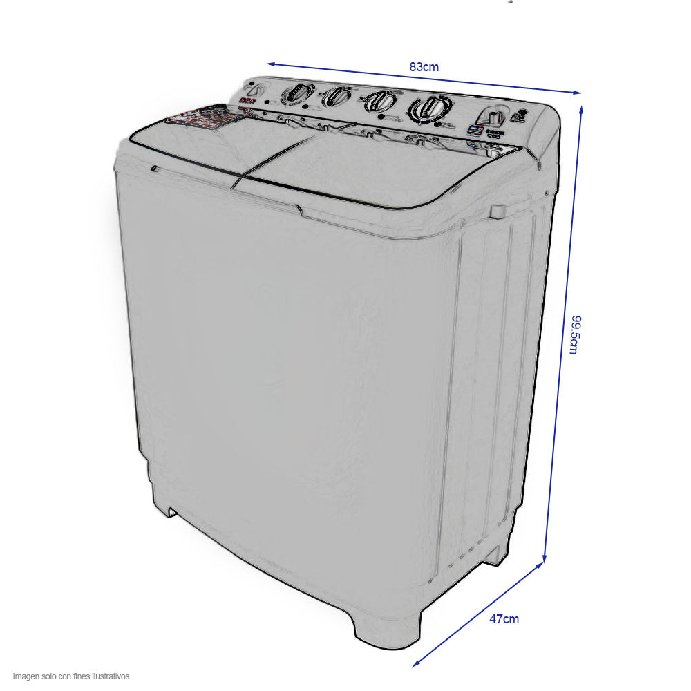 Lavadora 12.5kg RCWM125 RCA semi automática con tapa de vidrio templado color tono gris