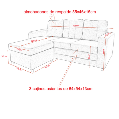 Sofá modular modelo turqueza, estructura de madera y tapizado en tela chenille