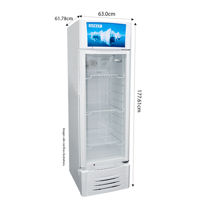 Enfriador 7.4pc modelo RFD-1080 Sankey, control de enfriamiento, puerta de vidrio.