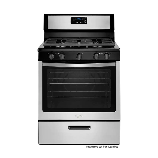 Estufa a gas de 30" Whirlpool modelo LWF7551S, acero inoxidable 5 quemadores.