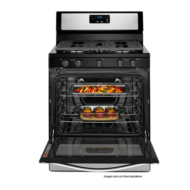 Estufa a gas de 30" Whirlpool modelo LWF7551S, acero inoxidable 5 quemadores.