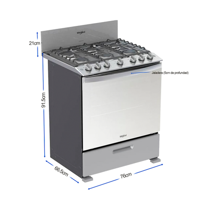 Estufa de 30" a Gas LWFR3400D WHIRLPOOL acero inoxidable