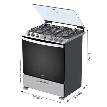 Estufa de 30" a gas LWFR5000D cubierta de acero inoxidable 6 quemadores  Whirlpool.
