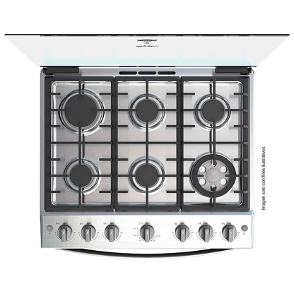 Estufa de 30" a gas LWFR5000D cubierta de acero inoxidable 6 quemadores  Whirlpool.