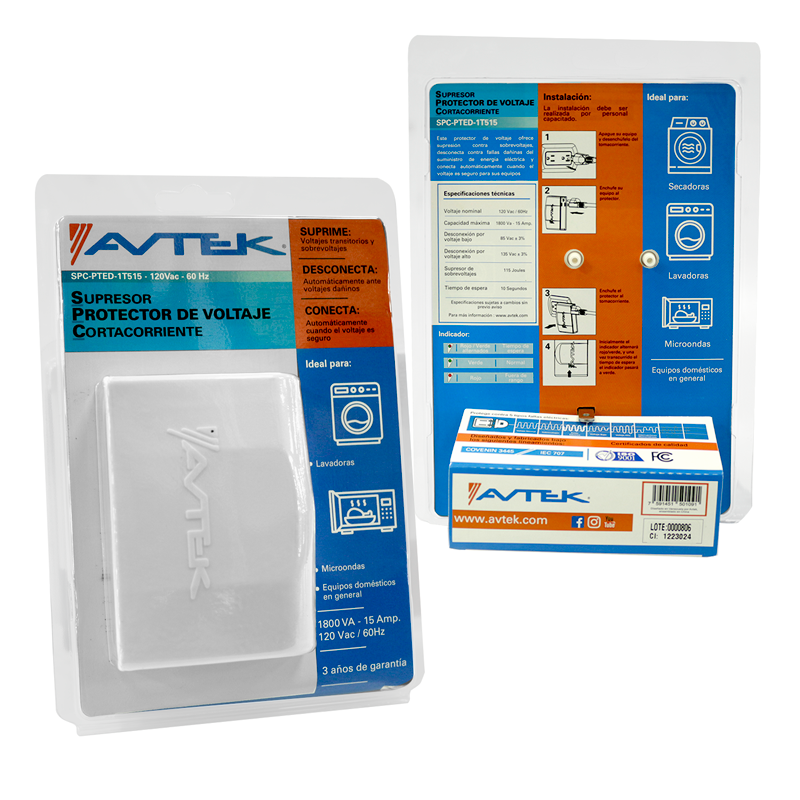 AVTEK PROTECTOR LINEA BLANCA 15A SPC-PTED-1T515/PTED-1821