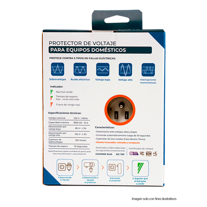 Protector de voltaje SPC-PTED-1T515 Avtek, para equipos domésticos. Hasta 1800 VA- 15 AMP, 120 VAC / 60HZ, 115 Joules