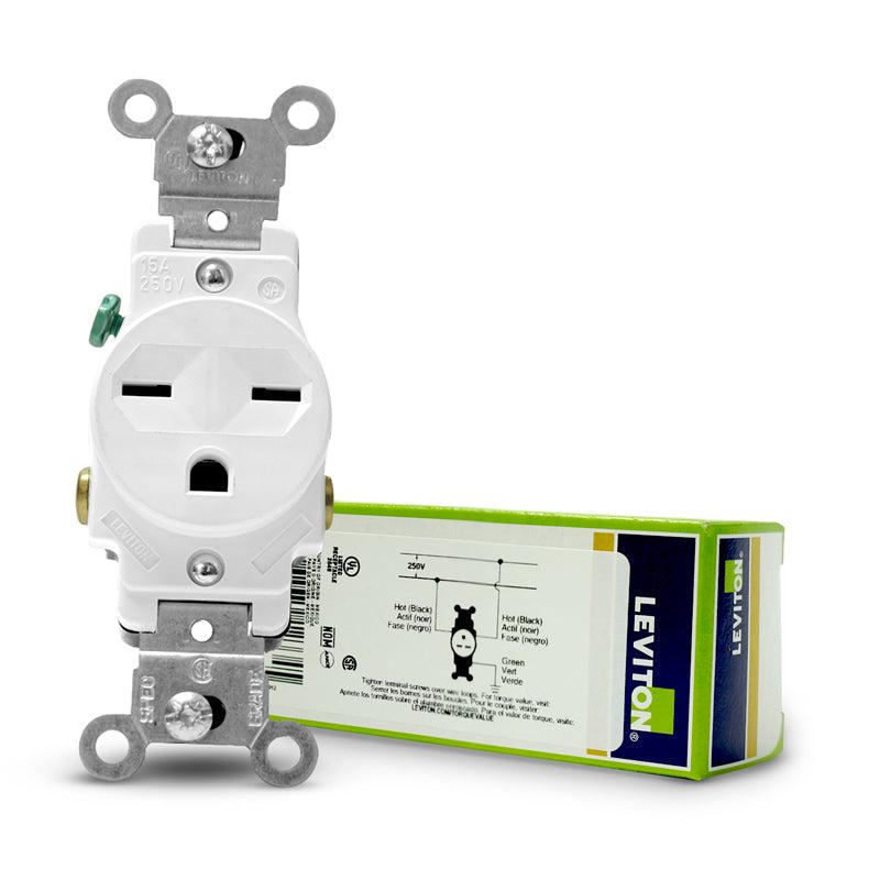 LEVITON TOMACORRIENTE SENCILLO 15A 220V BL 5029-W