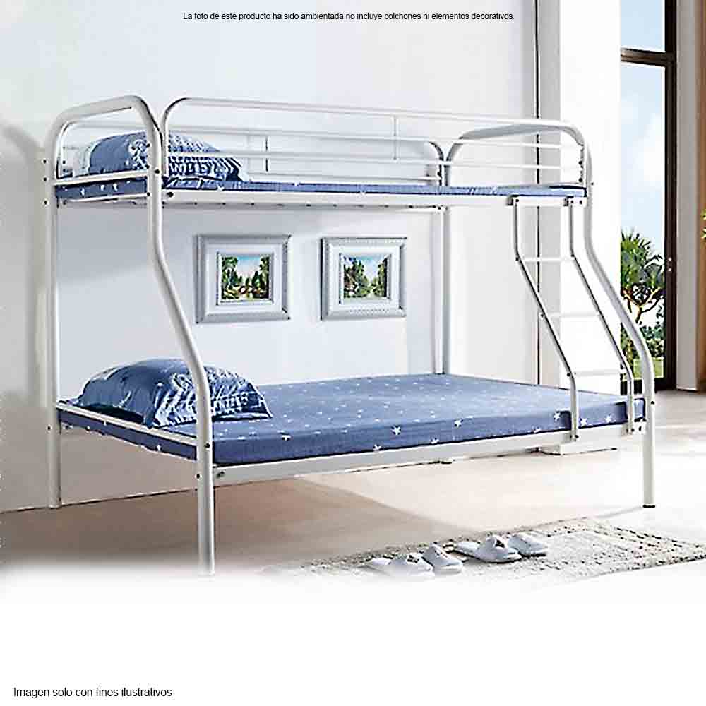 Camarote tubular DC-640 Twin / Full, estructura de metal color blanco