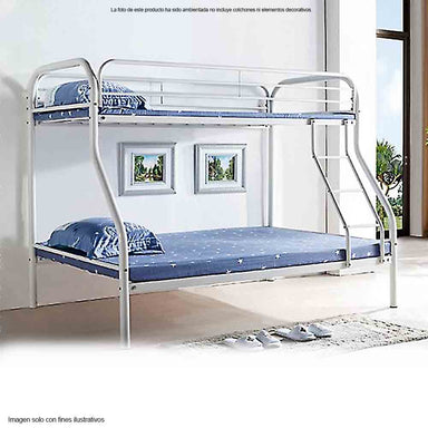 Camarote tubular DC-640 Twin / Full, estructura de metal color blanco