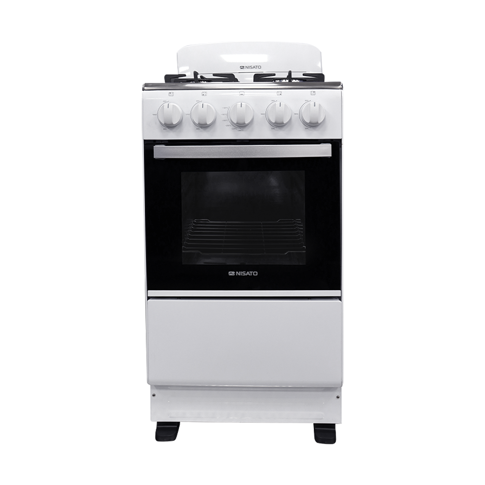 Estufa a gas de 20" NE-2021RPHF 4 quemadores, mesa de acero inox. color blanca