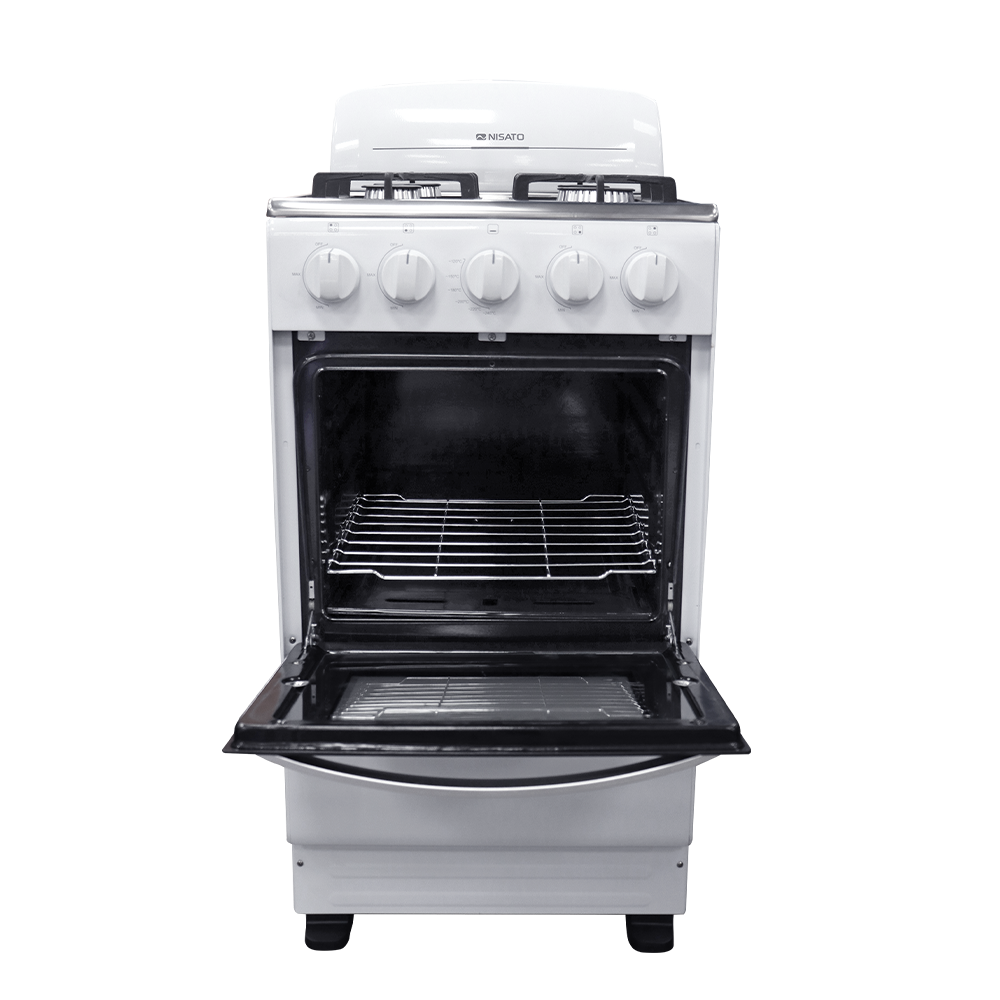 Estufa a gas de 20" NE-2021RPHF 4 quemadores, mesa de acero inox. color blanca