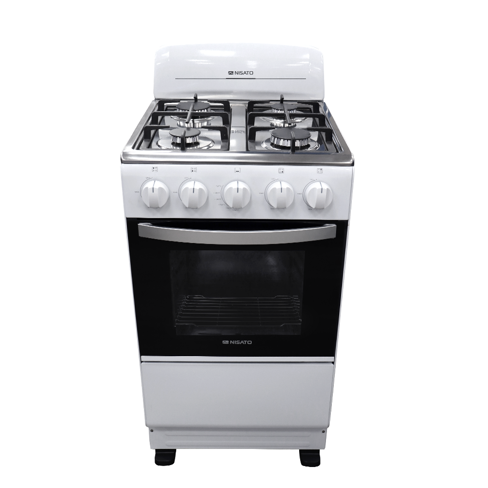 Estufa a gas de 20" NE-2021RPHF 4 quemadores, mesa de acero inox. color blanca