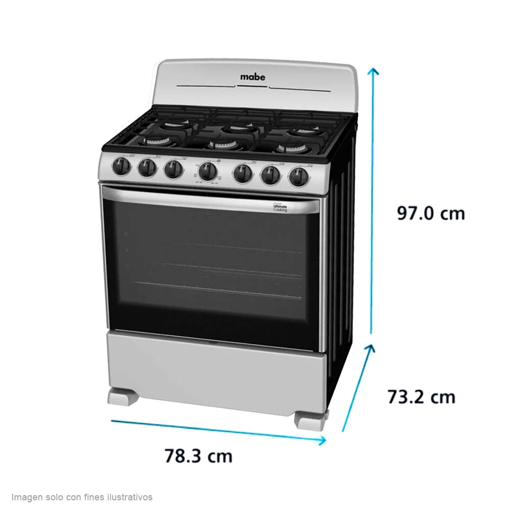 Estufa Mabe de 30" a gas modelo: EM7622BAPS1 de acero inoxidable esmaltada 6 quemadores .