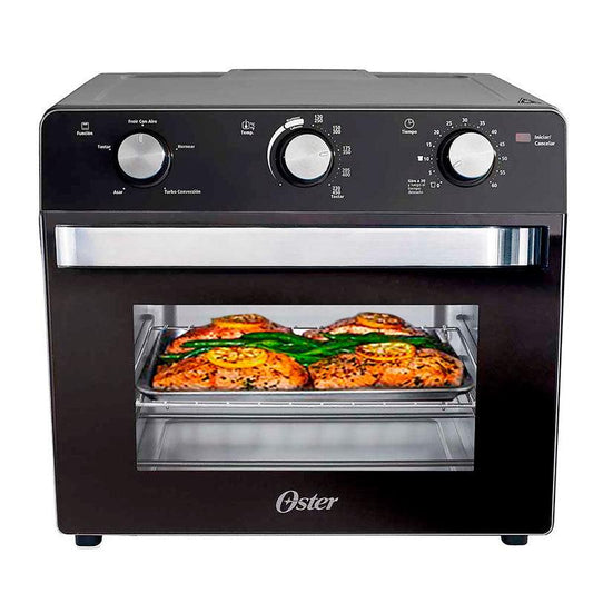OSTER TOSTA HORNO FREIDOR EOSTTSSTTVMAF1 TECNOLOGIA DE TURBO CONVEEION RAPIDA CIRCULACION DE AIRE 22 LITROS 5 FUNCIONES PRE PROGRAMADAS PARA FREIR CON AIRE HORNERAR POR CONVECCIÓN ASAR Y TOSTAR