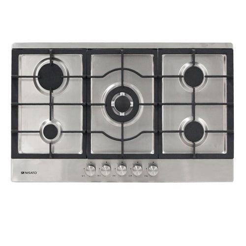 Estufa Empotrable a Gas, 36”, NPCT-90PRODM, Nisato, 5 quemadores con quemador central doble llama y parrillas de hierro colado, Acero inoxidable