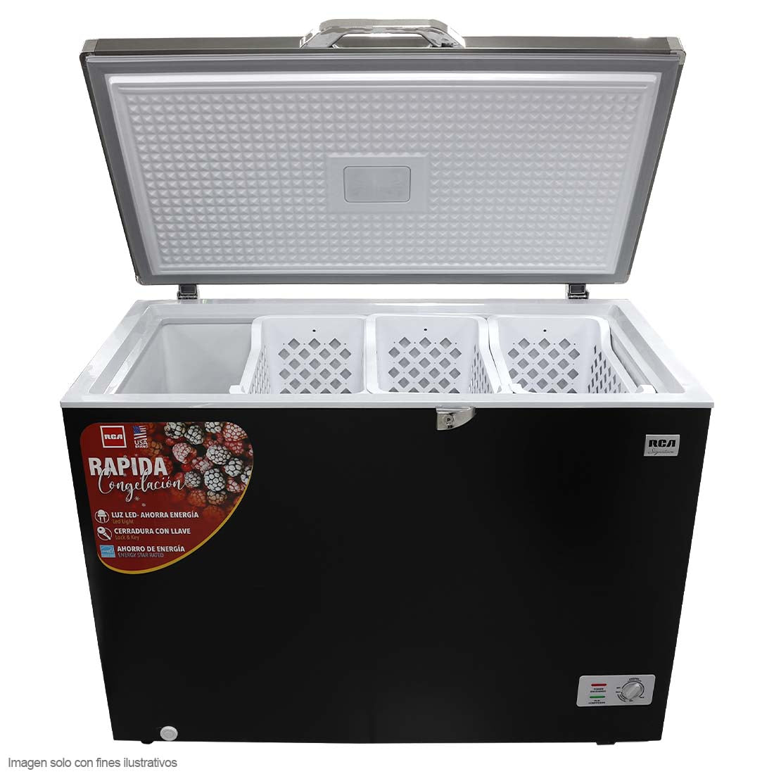 Congelador Horizontal 11pc RCSF110DA RCA luz LED cierre con llave  3 canastas