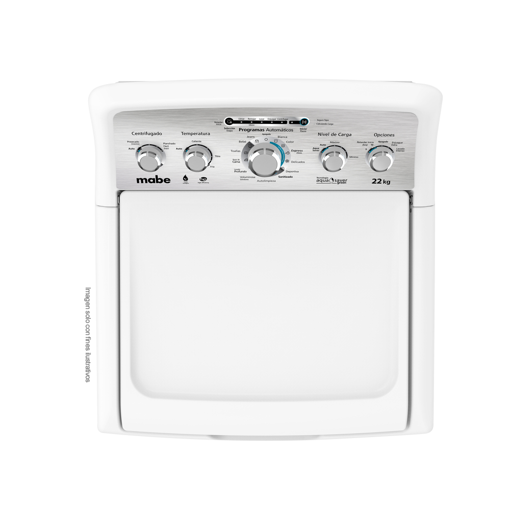 Lavadora 22kg LMA72215CBAB0 Mabe carga superior tina de acero inoxidable, Tecnología Aqua Saber Green