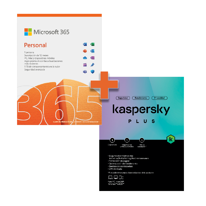 Microsoft 365 personal + kaspersky total security software programa 1 año 1 usuario
