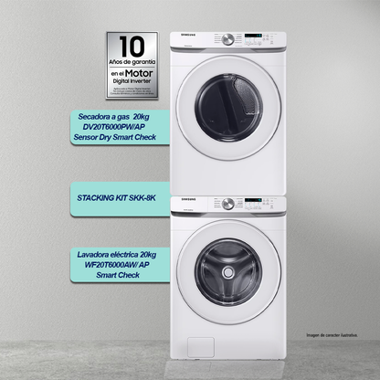 Combo Samsung lavadora 20 kg WF20T6000AW/AP + secadora 20 kg DV20T6000PW/AP + Stanking kit SKK-8K