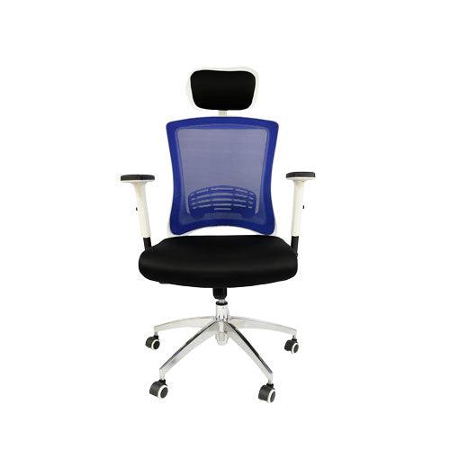 Silla ejecutiva 852-054, ergonómica con brazos, color blanco/azul/negro