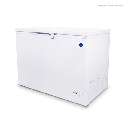 Congelador horizontal 10.1pc MY-FZ300L Mystic, puerta acabado acero inoxidable blanco, enfriamiento rápido, cerradura con llave