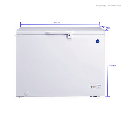 Congelador horizontal 10.1pc MY-FZ300L Mystic, puerta acabado acero inoxidable blanco, enfriamiento rápido, cerradura con llave