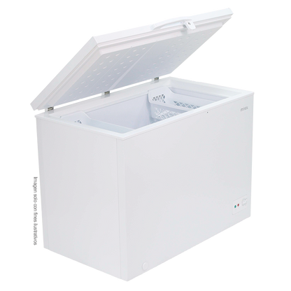 Congelador horizontal 10.1pc MY-FZ300L Mystic, puerta acabado acero inoxidable blanco, enfriamiento rápido, cerradura con llave