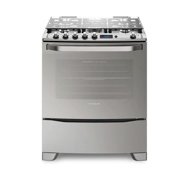 FRIGIDAIRE ESTUFA 30" GAS FKGI30ZTOBTG 5 QUEMADORES MESA DE ACERO INOXIDABLE PANEL DIGITAL RELOJ TRIPLE LLAMA ENCENDIDO AUTOMATICO EN QUEMADORES Y HORNO HORNO AUTOLIMPIEZA FUNCION GRILL LUZ EN EL HOR