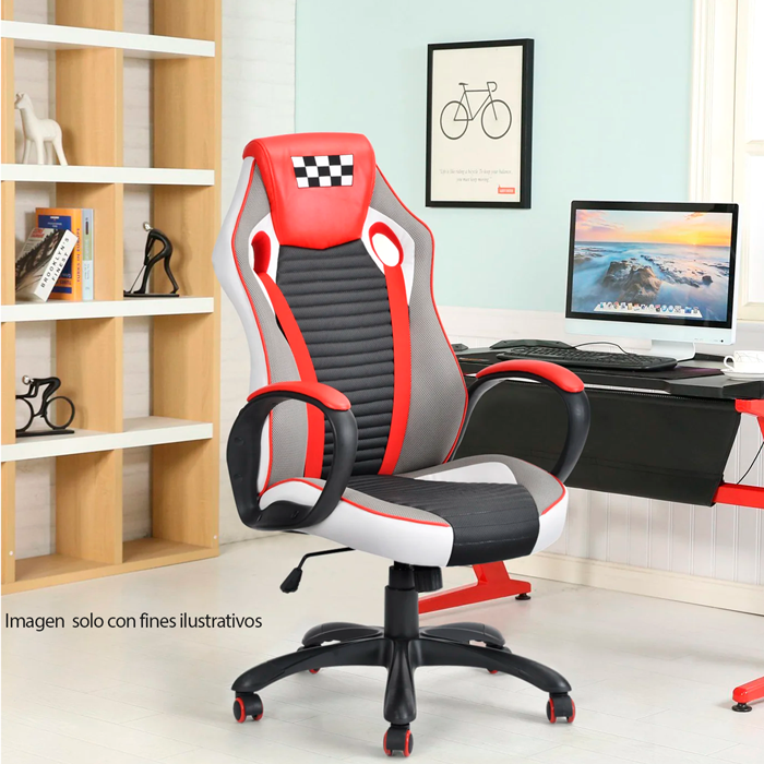 Silla modelo Gaming Eminem Matt Red, ergonómica con brazos.