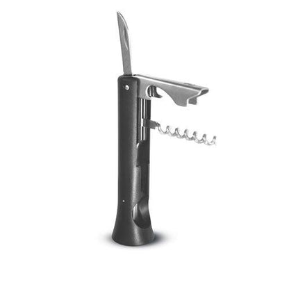 Sacacorchos de Camarero Multifunción 3 en 1, N/A, Château, MASTERPRO, Acero Inoxidable y ABS Negro, 12 cm