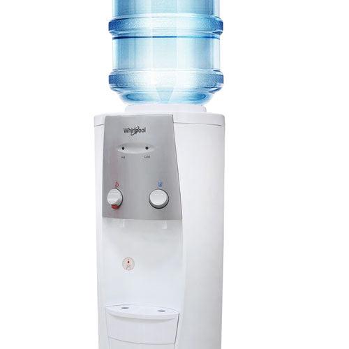 WHIRLPOOL DISPENSADOR DE AGUA FRIA Y CALIENTE WK5012Q COLOR GRIS BOTON DE SEGURIDAD PARA AGUA CALIENTE CAPACIDAD DE CALIENTAMIENTO DE 90° LUCES LED INDICADORAS RECOGEOR DE AGUA REMOVIBLE CAPCIDAD DE G