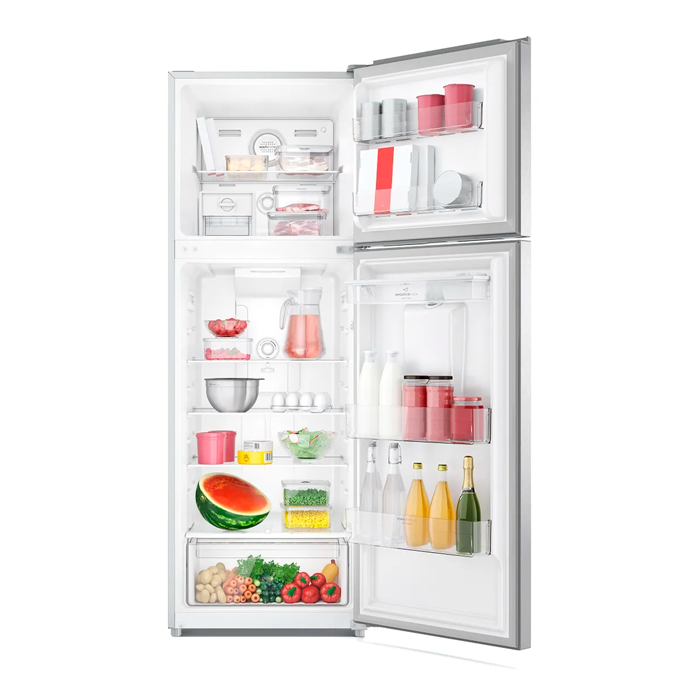 Refrigeradora Frigidaire top mount 15pc FRTS15K3HTS gris bandejas de vidrio templado luz led.