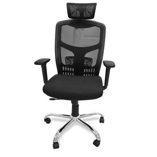 SILLA EJECUTIVA DS-1202N, ERGONOMICA CON BRAZOS, RESPALDAR DE MALLA, BASE CROMADA, COLOR NEGRO