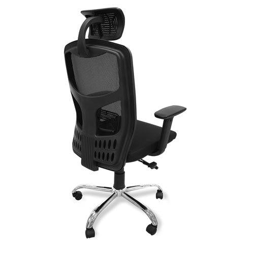 SILLA EJECUTIVA DS-1202N, ERGONOMICA CON BRAZOS, RESPALDAR DE MALLA, BASE CROMADA, COLOR NEGRO