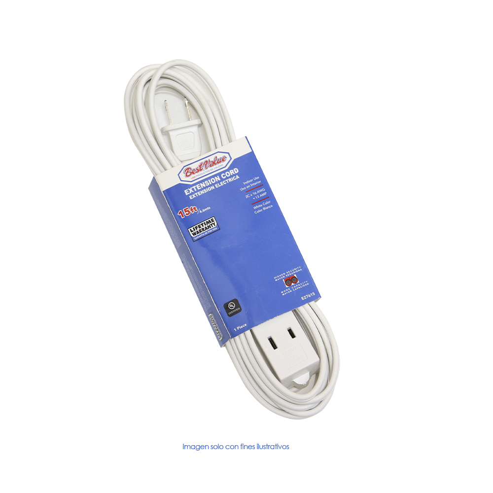 Extensión eléctrica 15 pies(4.6mts) color blanco, modelo E27615