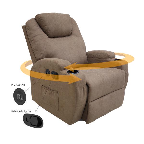 SILLON RECLINABLE 9705#, SISTEMA GIRATORRIO, MECEDORA, PORTAVASOS, BOLSILLOS LATERALES, OPCION DE CARGADOR USB