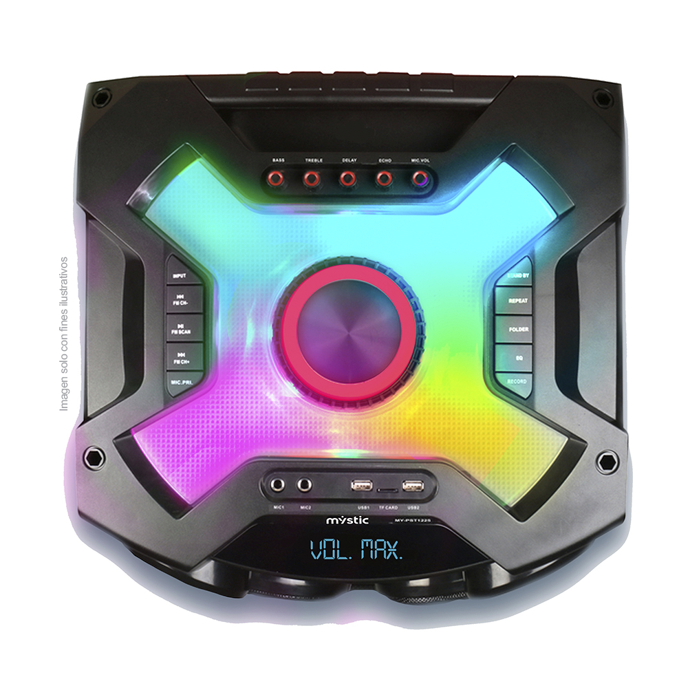 Party icon one , MY-PST1225 Mystic, audio con Bluetooth, Micrófono inalámbrico UHF, Radio FM, Luz LED. 150W RMS