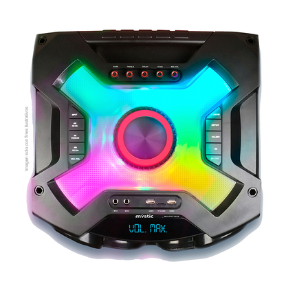 Party icon one , MY-PST1225 Mystic, audio con Bluetooth, Micrófono inalámbrico UHF, Radio FM, Luz LED. 150W RMS