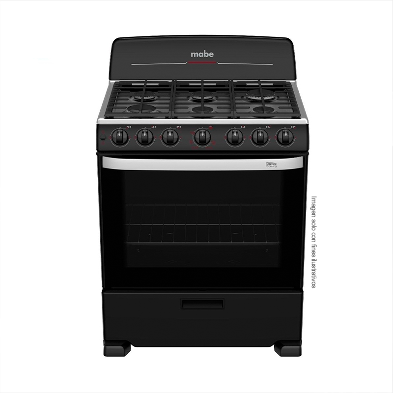 Estufa a gas de 30" EM7651BFIN0 Mabe, 6 quemadores, mesa de acero inoxidable, encendido eléctrico por botón.