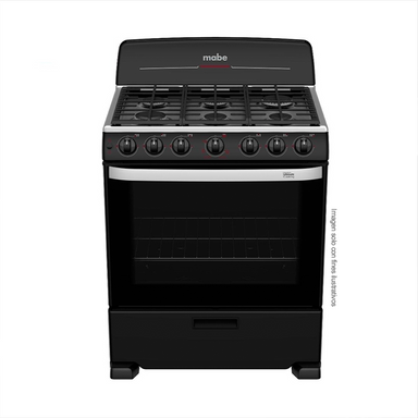 Estufa a gas de 30" EM7651BFIN0 Mabe, 6 quemadores, mesa de acero inoxidable, encendido eléctrico por botón.