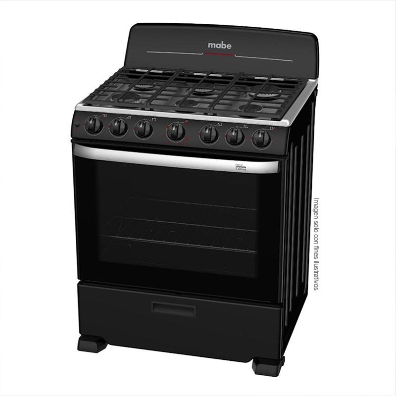 Estufa a gas de 30" EM7651BFIN0 Mabe, 6 quemadores, mesa de acero inoxidable, encendido eléctrico por botón.