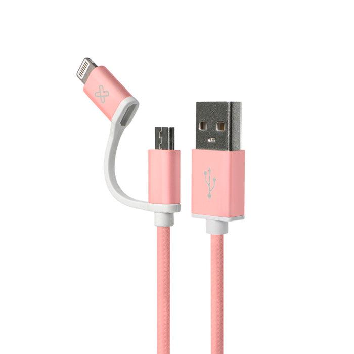 Klip KAC-210RG Cable 2 En 1 Lightning y Micro USB 1M Rose Gold