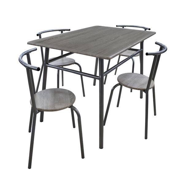 Juego de comedor LFDT09, estructura de madera aglomerada en acabado tonos gris y metal, medida de mesa 110l x 70w x 75h cm, medida de silla 41l x 42w x 72h