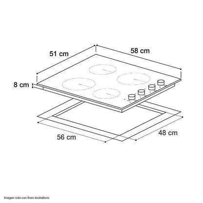 Estufa 24" empotrable eléctrica Bari 60 vitroceramica 4 zonas de cocción.