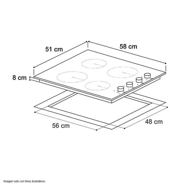 Estufa 24" empotrable eléctrica Bari 60 vitroceramica 4 zonas de cocción.